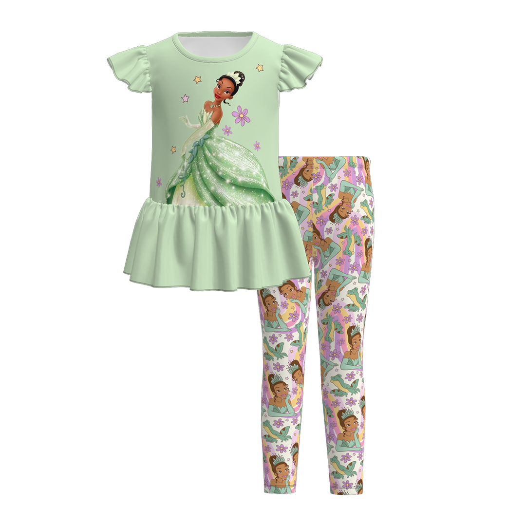 Girls flutter sleeve dress top&leggings 2pcs set