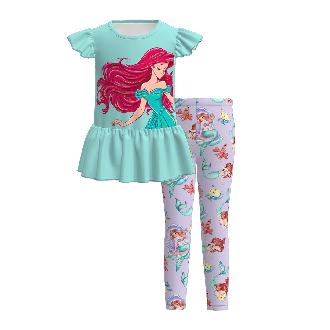 Girls flutter sleeve dress top&leggings 2pcs set