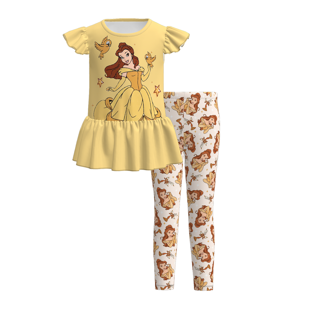 Girls flutter sleeve dress top&leggings 2pcs set
