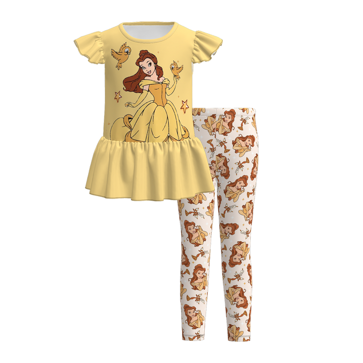 Girls flutter sleeve dress top&leggings 2pcs set
