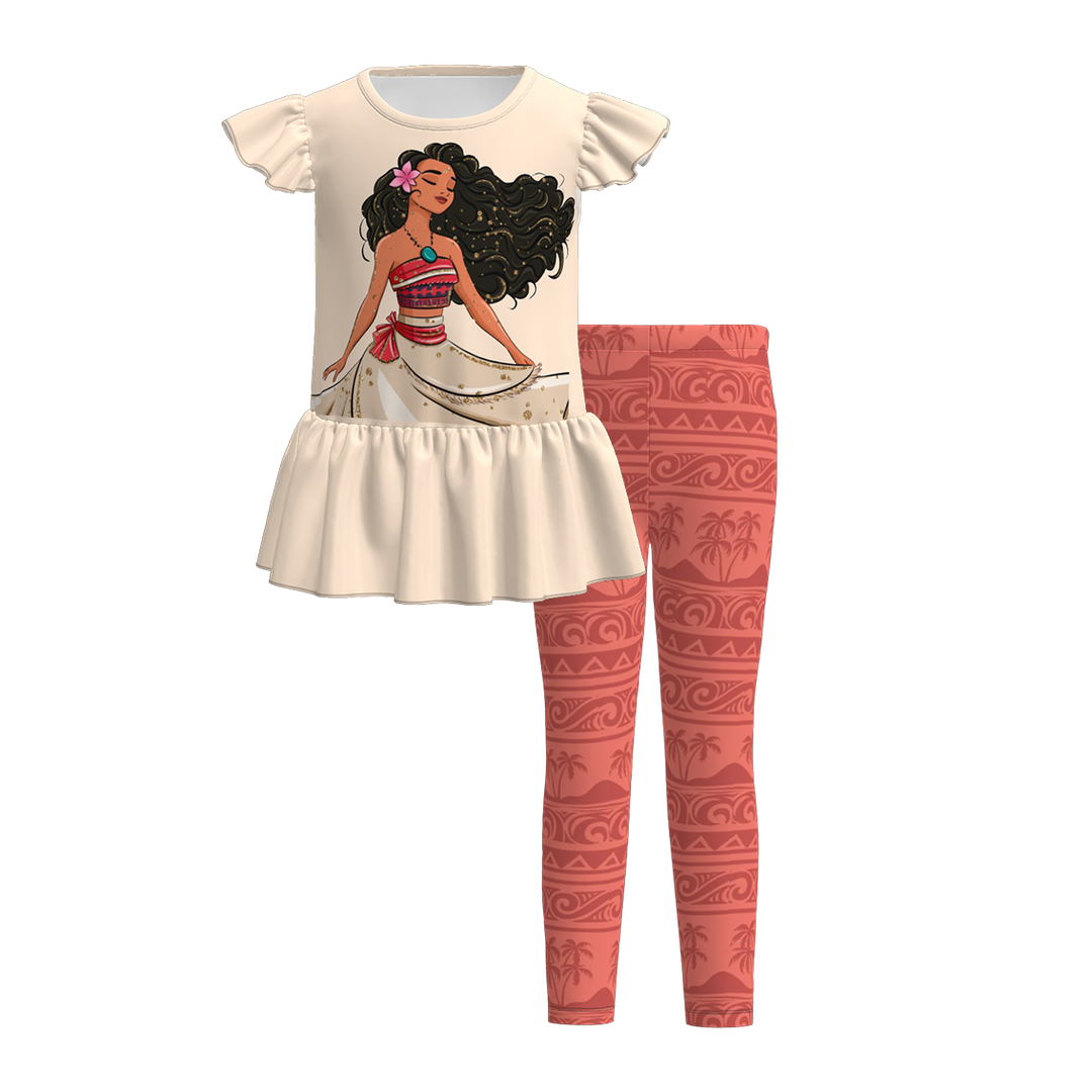 Girls flutter sleeve dress top&leggings 2pcs set