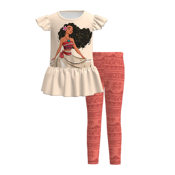 Girls flutter sleeve dress top&leggings 2pcs set