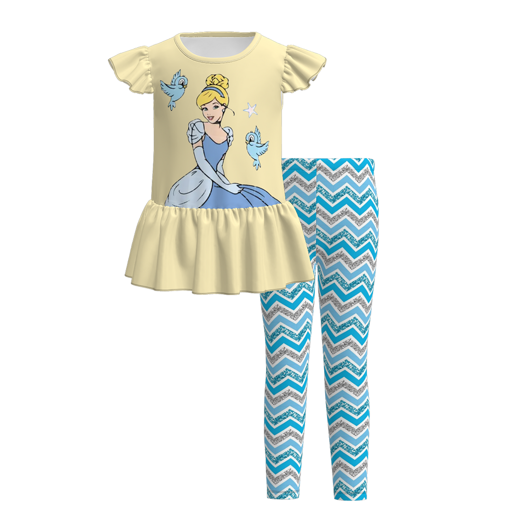 Girls flutter sleeve dress top&leggings 2pcs set