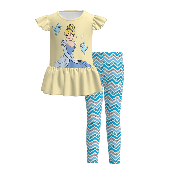 Girls flutter sleeve dress top&leggings 2pcs set