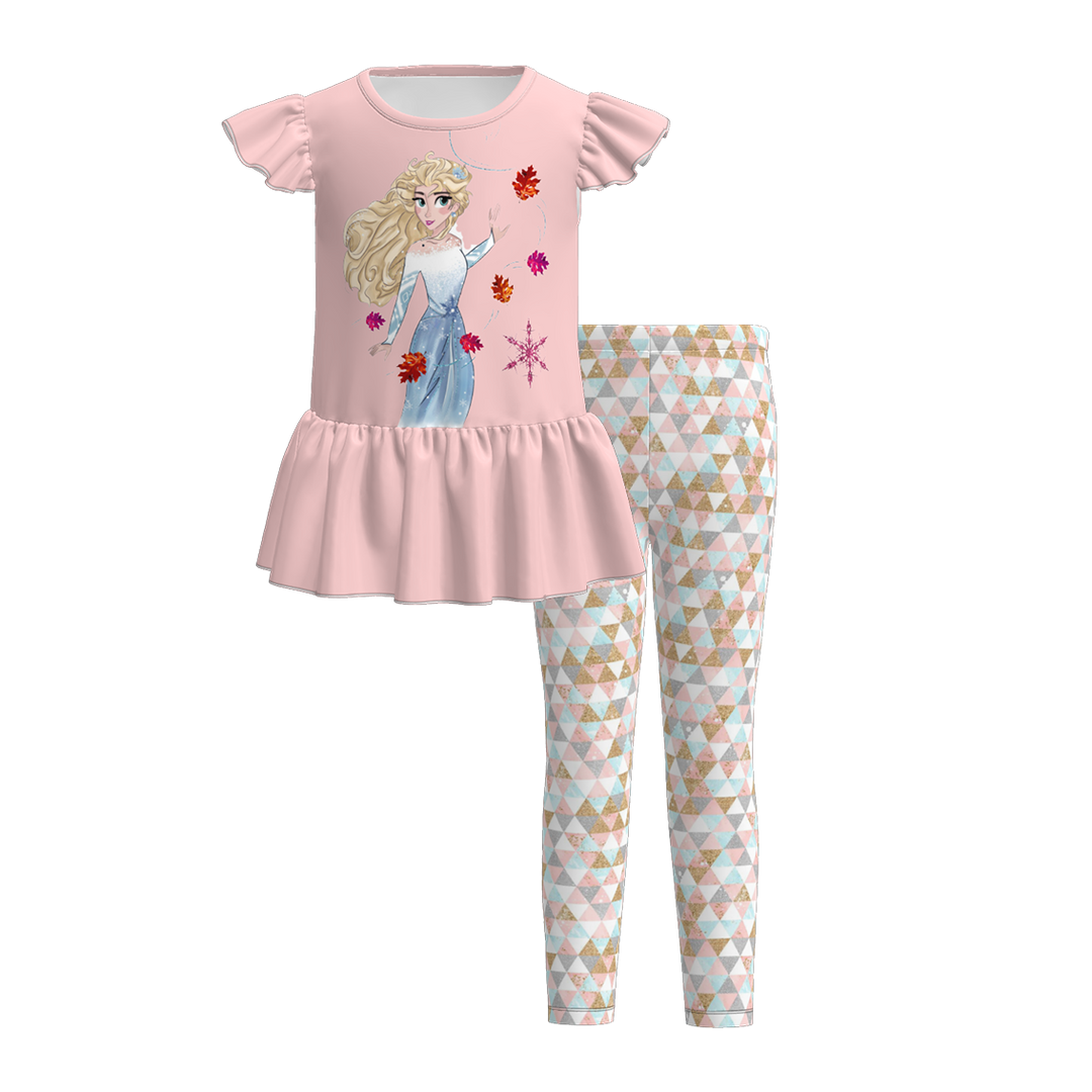Girls flutter sleeve dress top&leggings 2pcs set