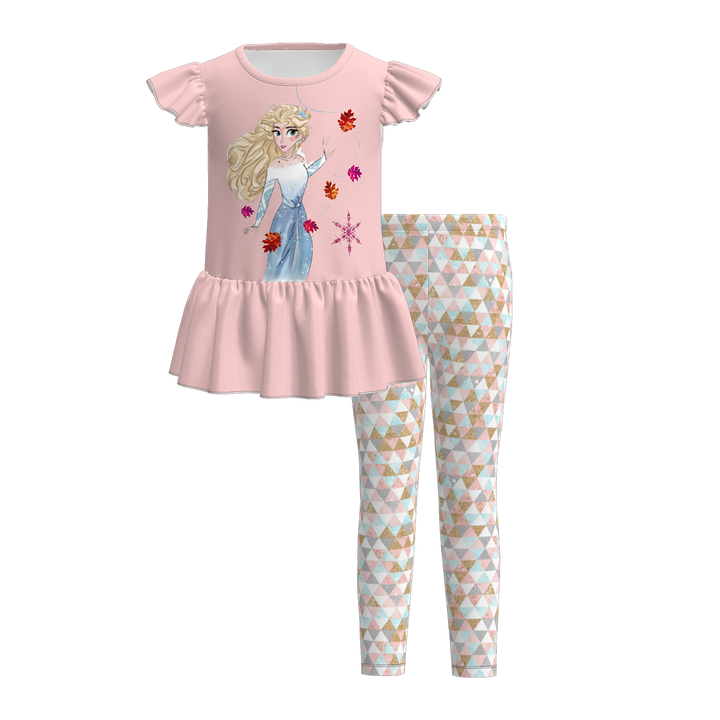 Girls flutter sleeve dress top&leggings 2pcs set