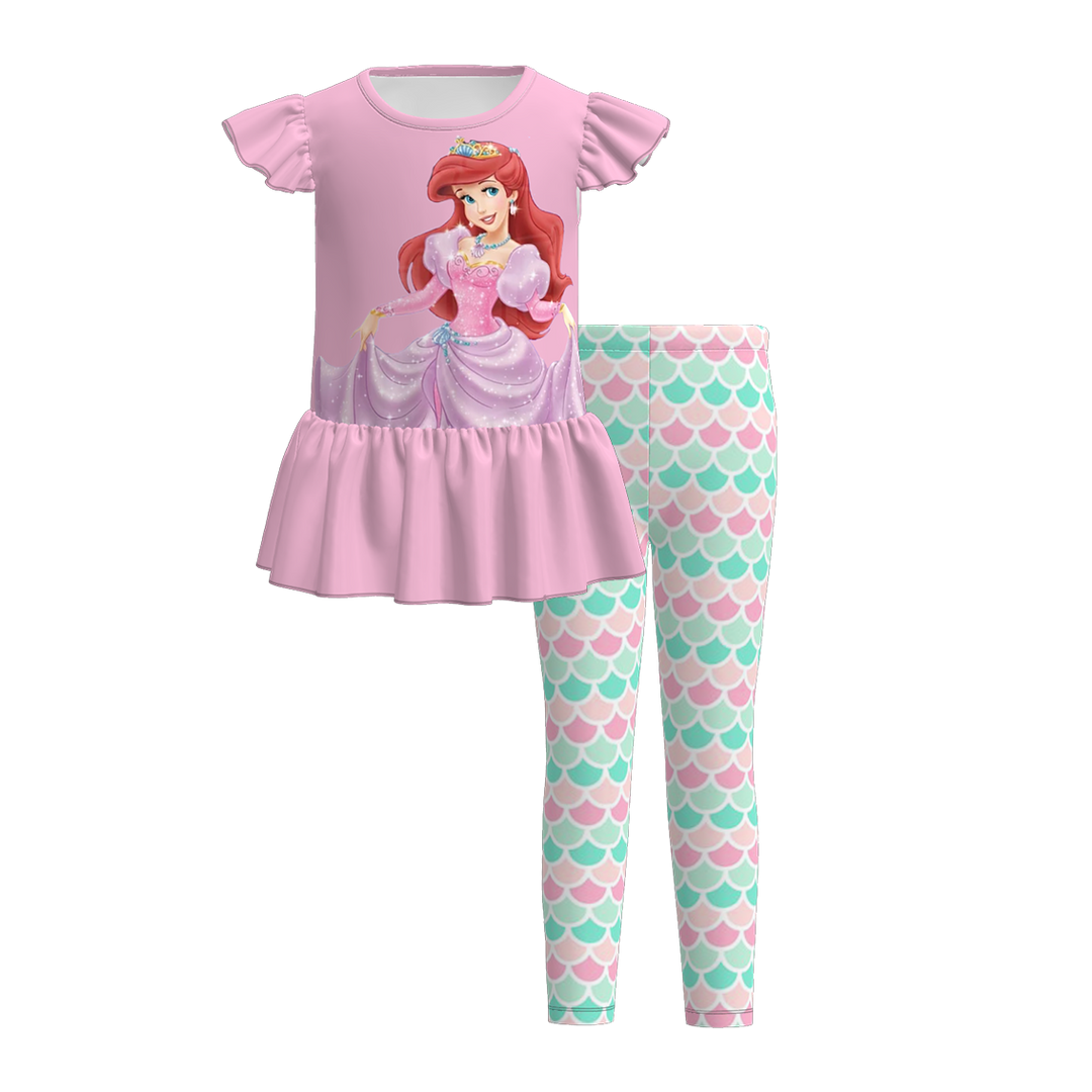 Girls flutter sleeve dress top&leggings 2pcs set