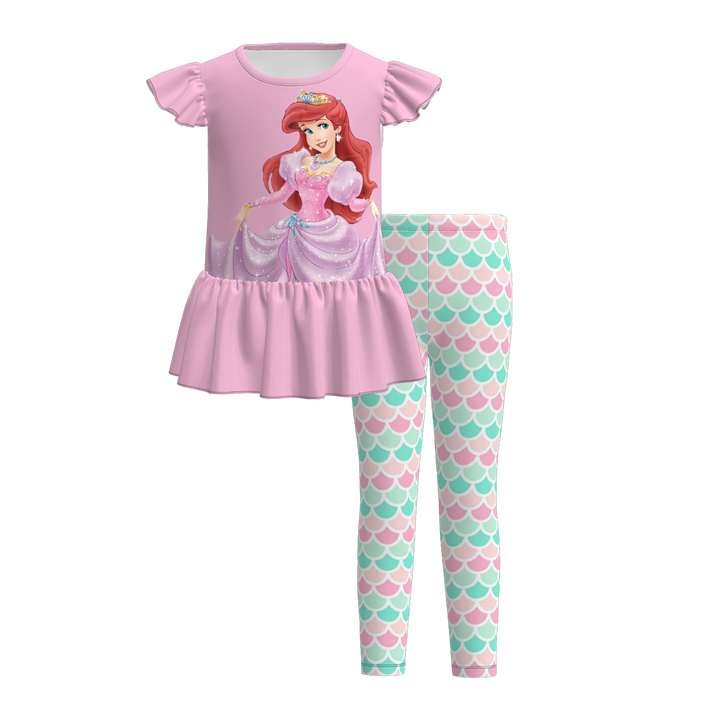 Girls flutter sleeve dress top&leggings 2pcs set