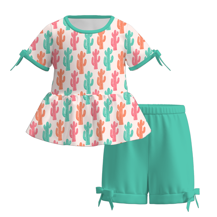 Girls summer bow tie top&short 2pcs set