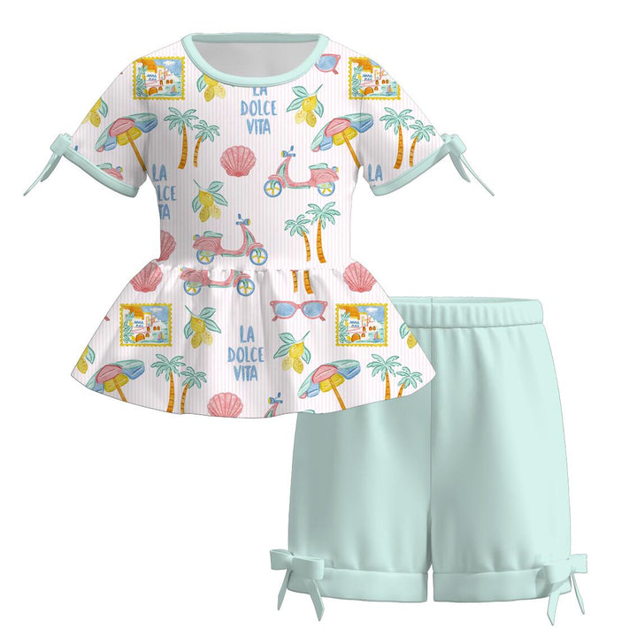 Girls summer bow tie top&short 2pcs set