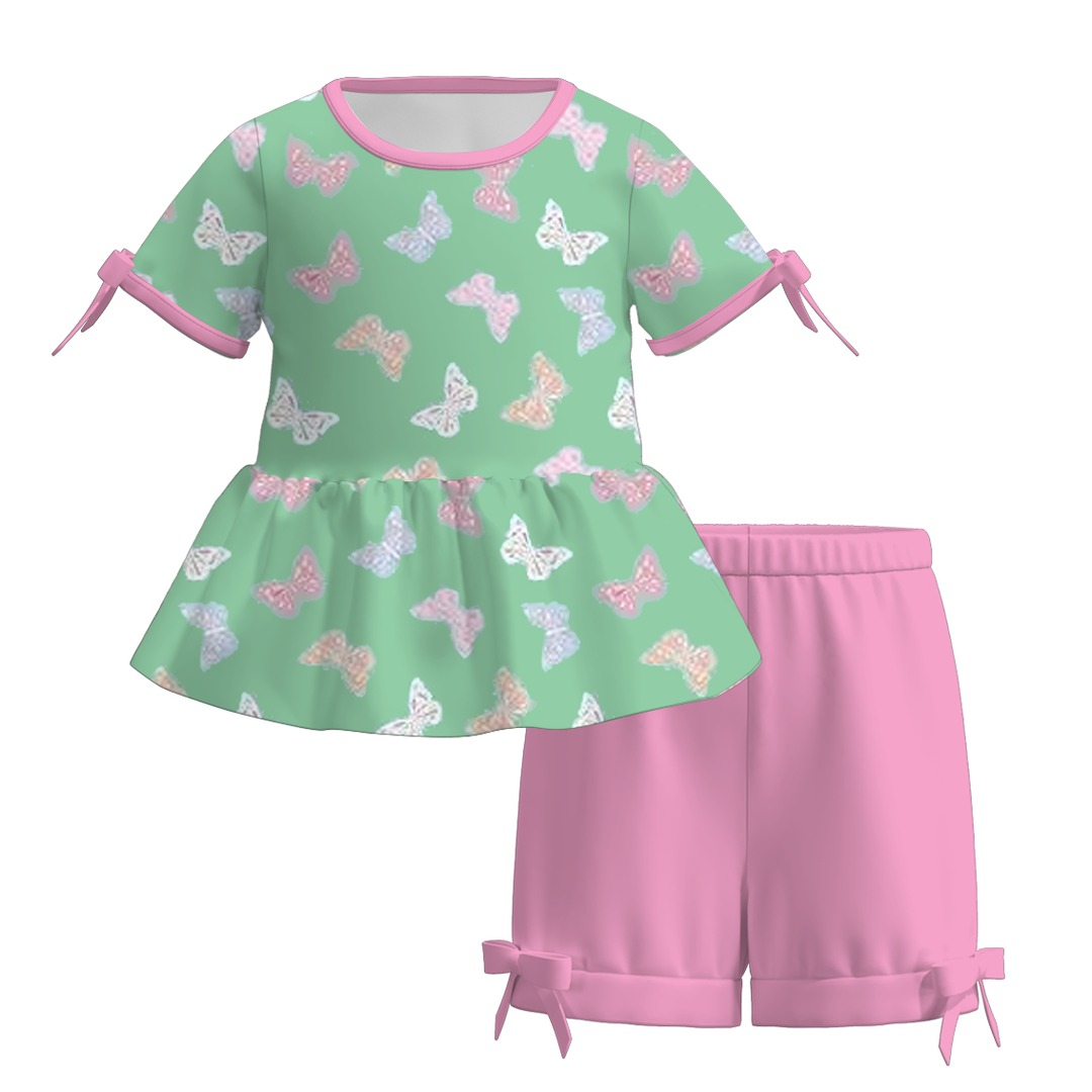 Girls summer bow tie top&short 2pcs set