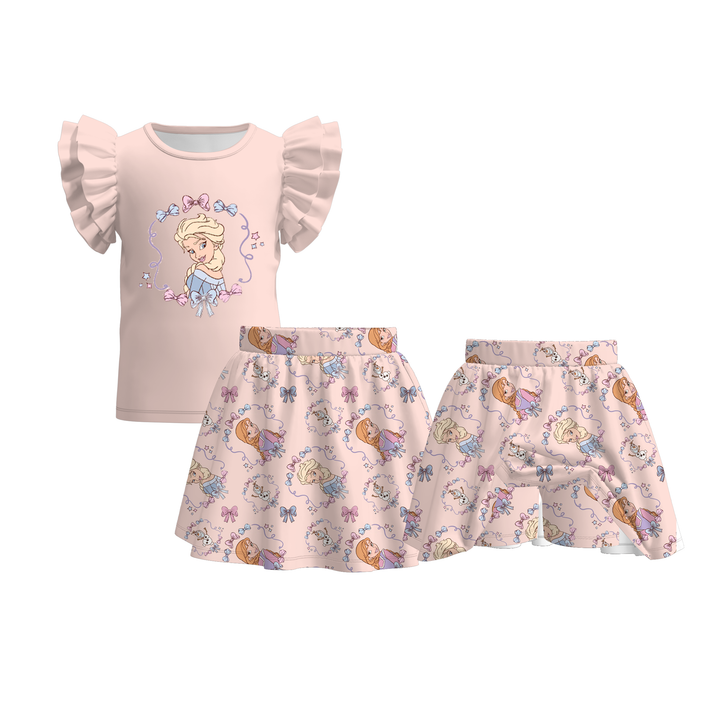 Princess Print ruffle sleeves tee&skirt 2pcs set