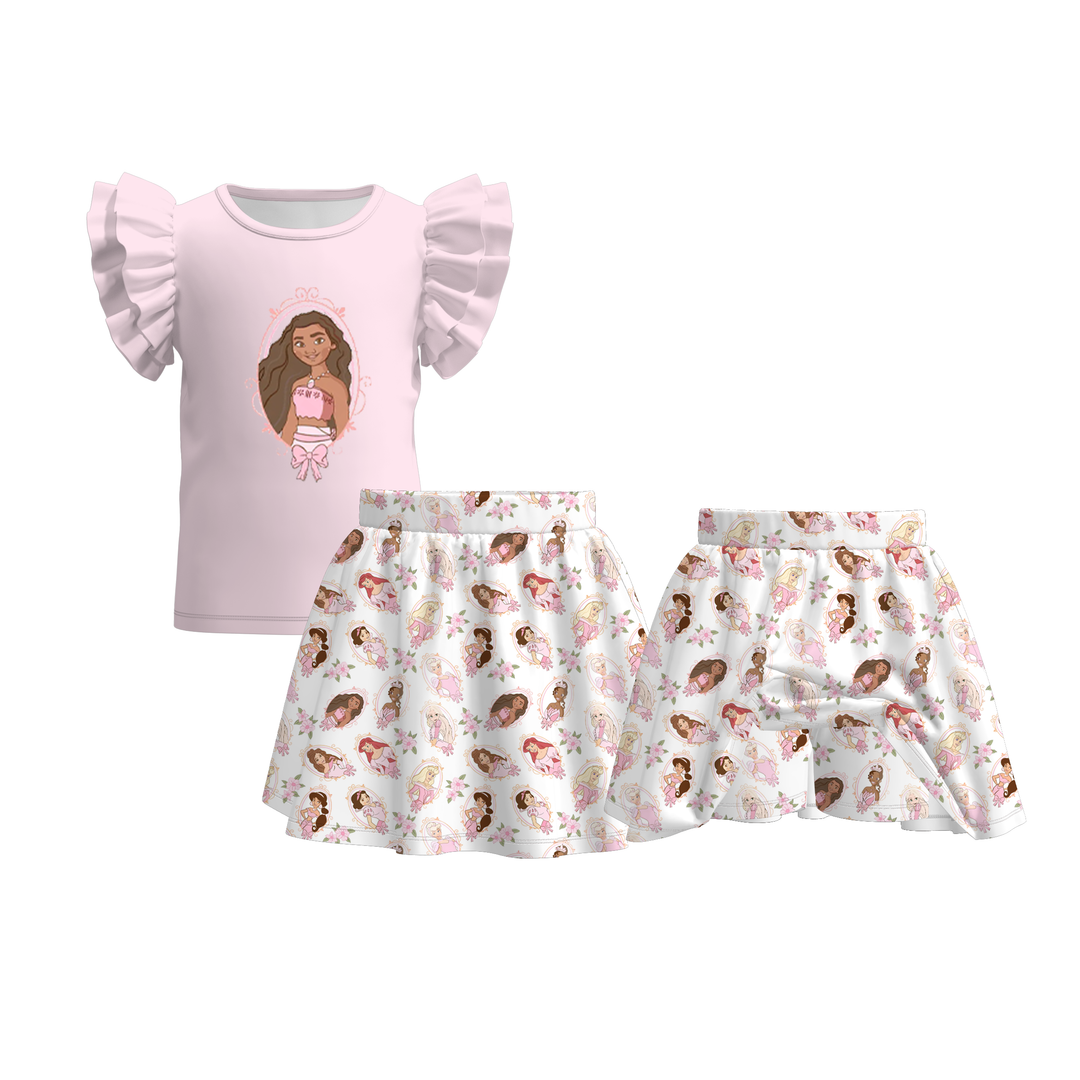 Princess Print ruffle sleeves tee&skirt 2pcs set