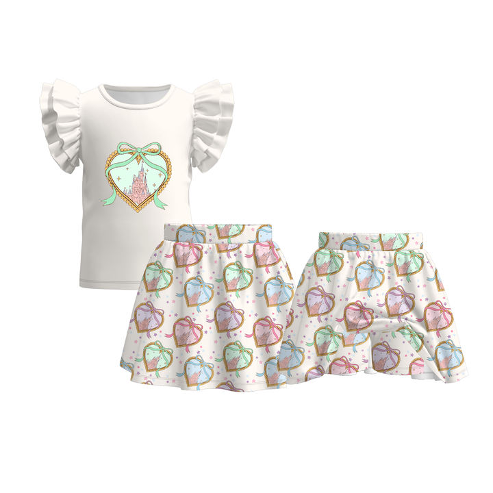 Princess Print ruffle sleeves tee&skirt 2pcs set