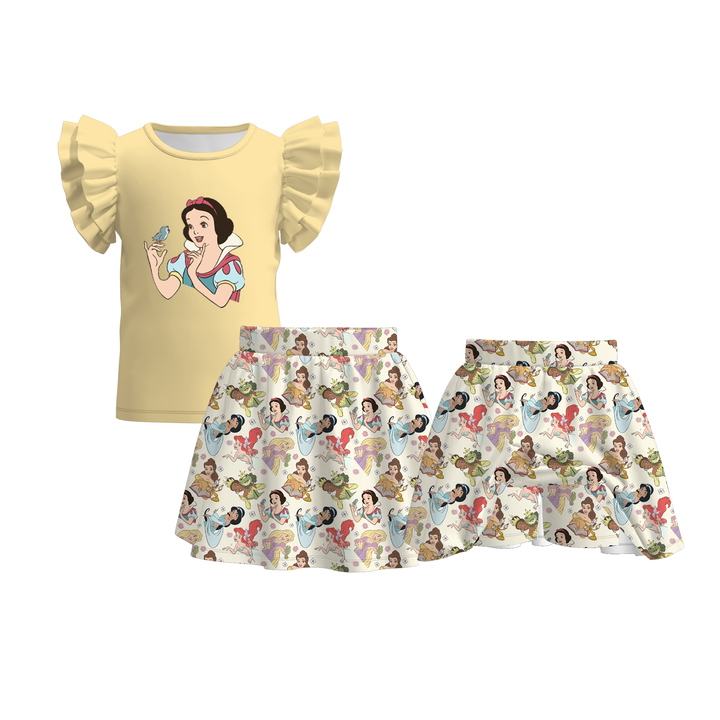 Princess Print ruffle sleeves tee&skirt 2pcs set