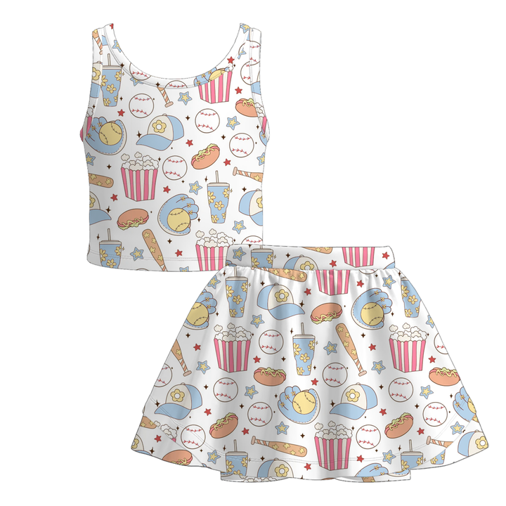 Girls Summer Sports Theme Short Skirt Set