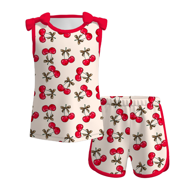 Girls bowknot tank top&short 2pcs set
