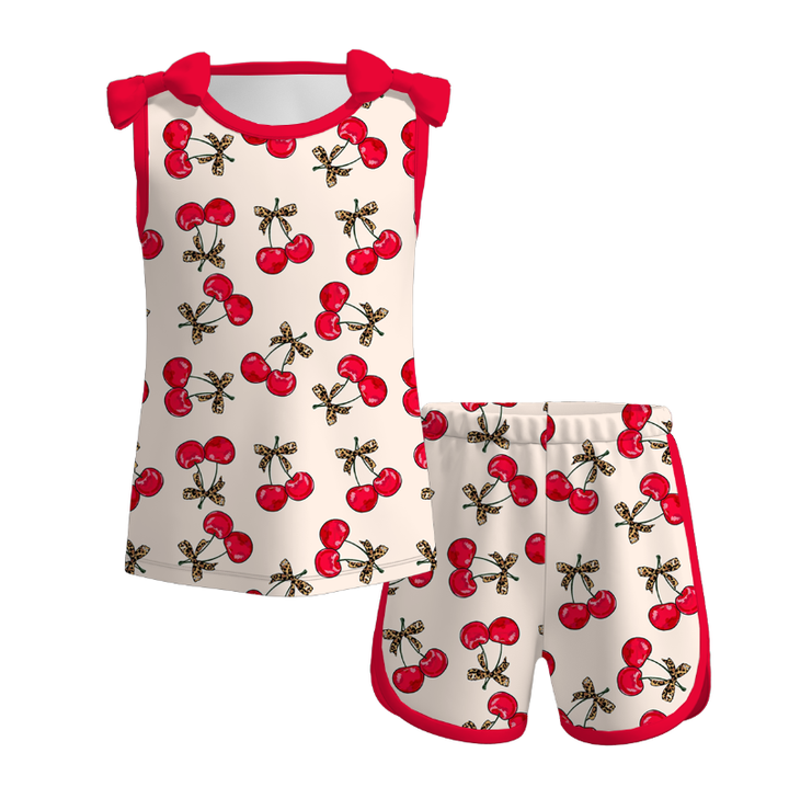 Girls bowknot tank top&short 2pcs set