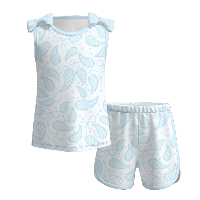 Girls bowknot tank top&short 2pcs set