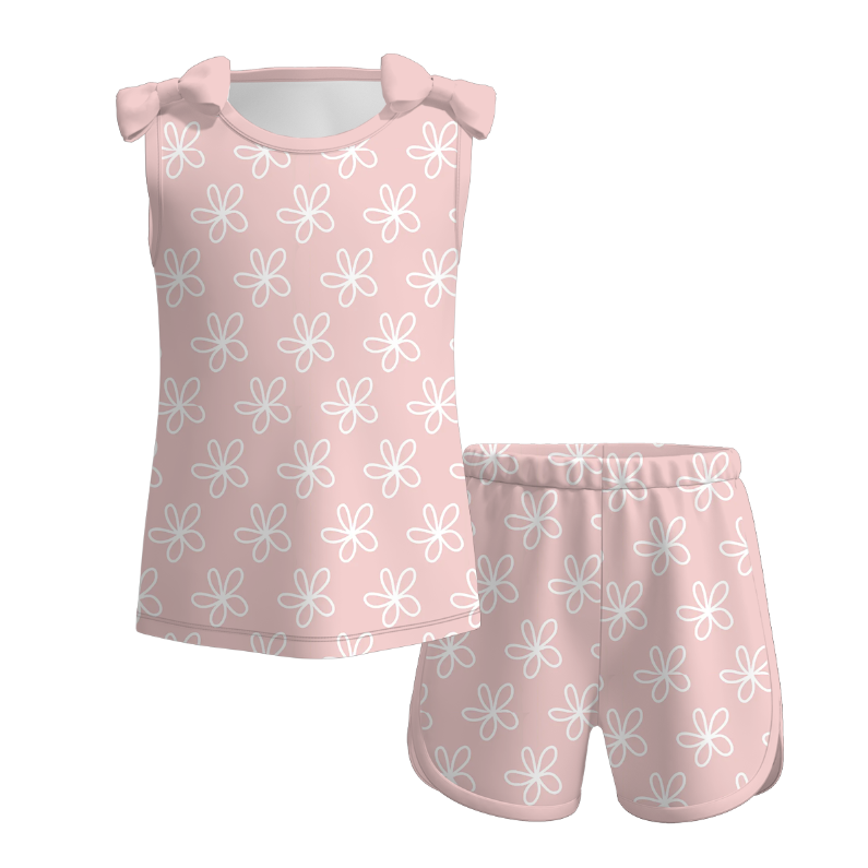 Girls bowknot tank top&short 2pcs set