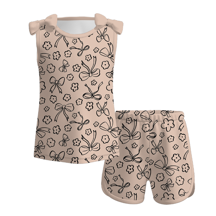 Girls bowknot tank top&short 2pcs set