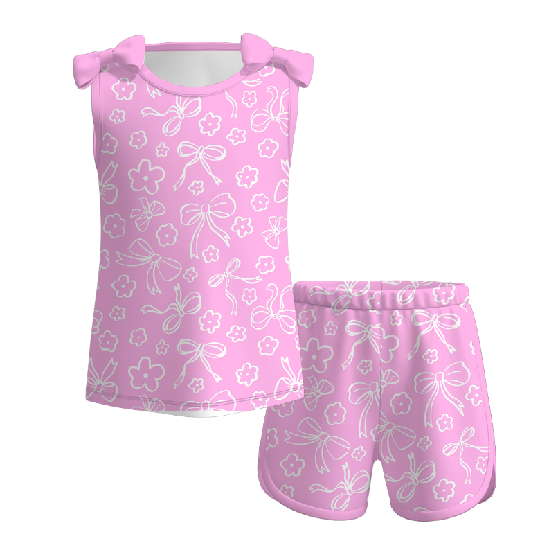 Girls bowknot tank top&short 2pcs set