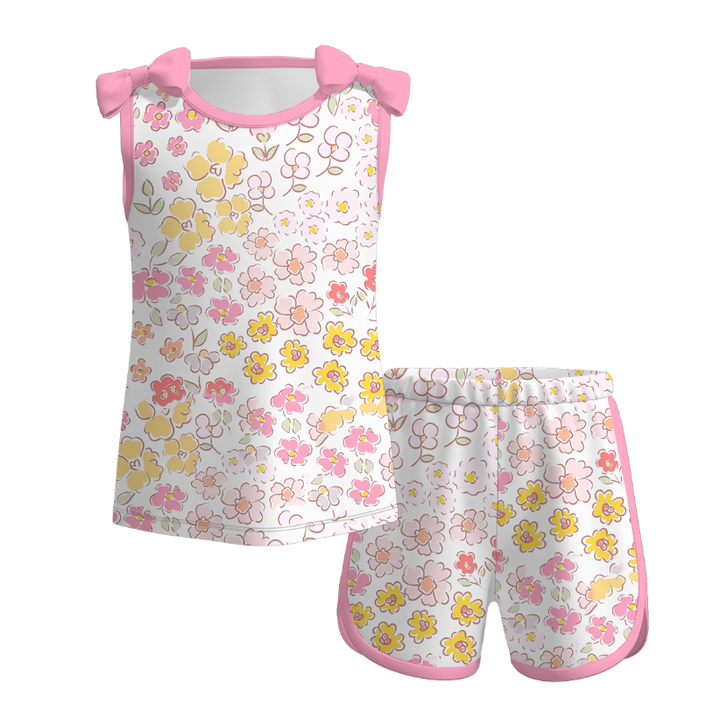 Girls bowknot tank top&short 2pcs set