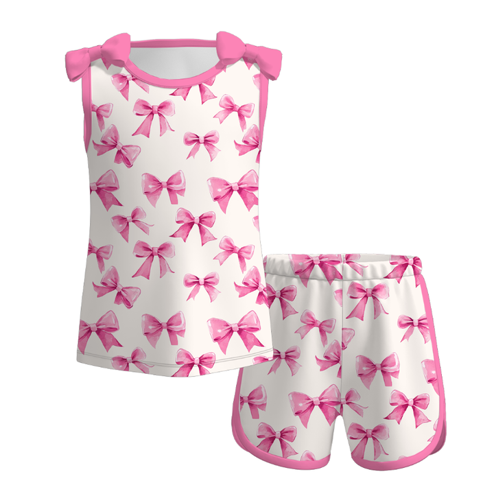 Girls bowknot tank top&short 2pcs set