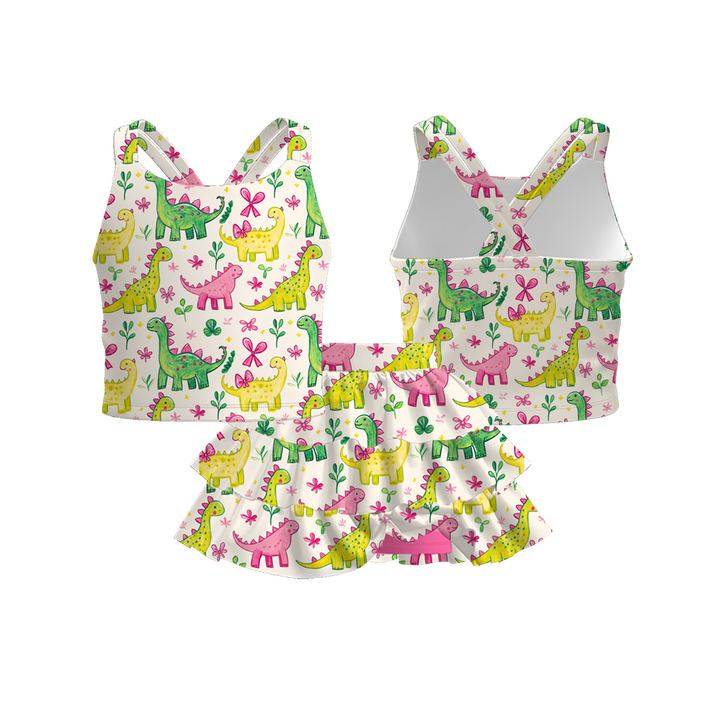 Cross back tank top&layered skirt 2pcs set for girls