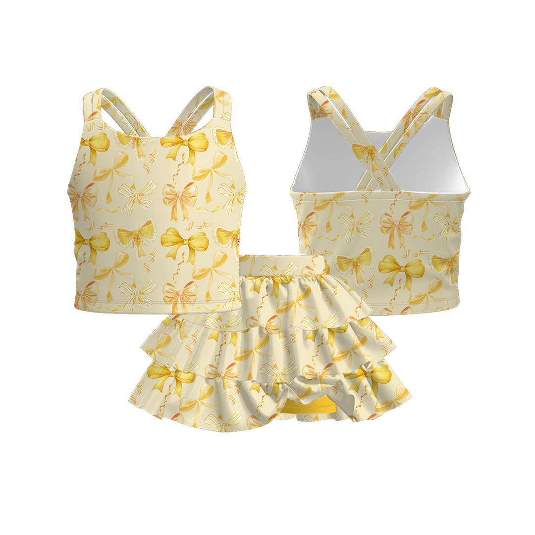 Cross back tank top&layered skirt 2pcs set for girls