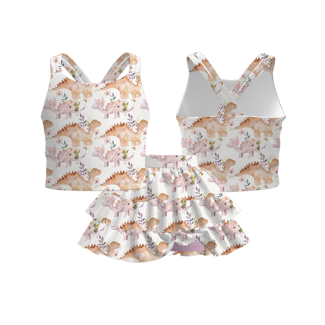 Cross back tank top&layered skirt 2pcs set for girls