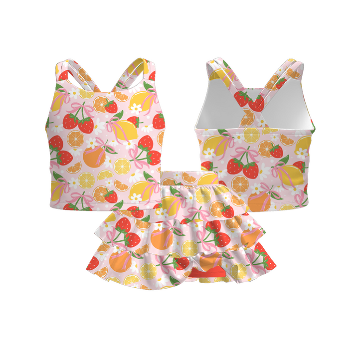 Cross back tank top&layered skirt 2pcs set for girls