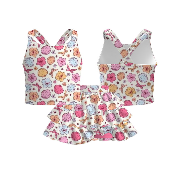 Cross back tank top&layered skirt 2pcs set for girls
