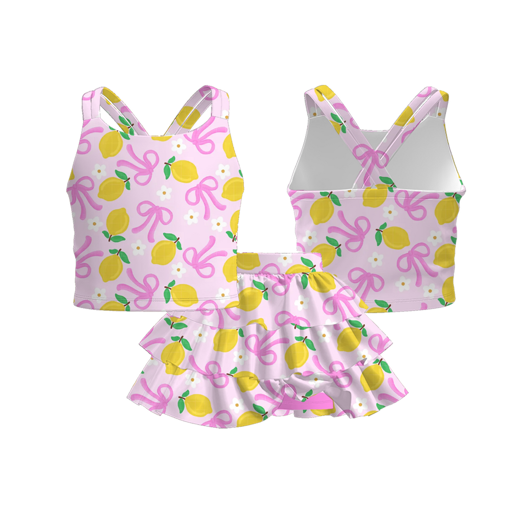 Cross back tank top&layered skirt 2pcs set for girls