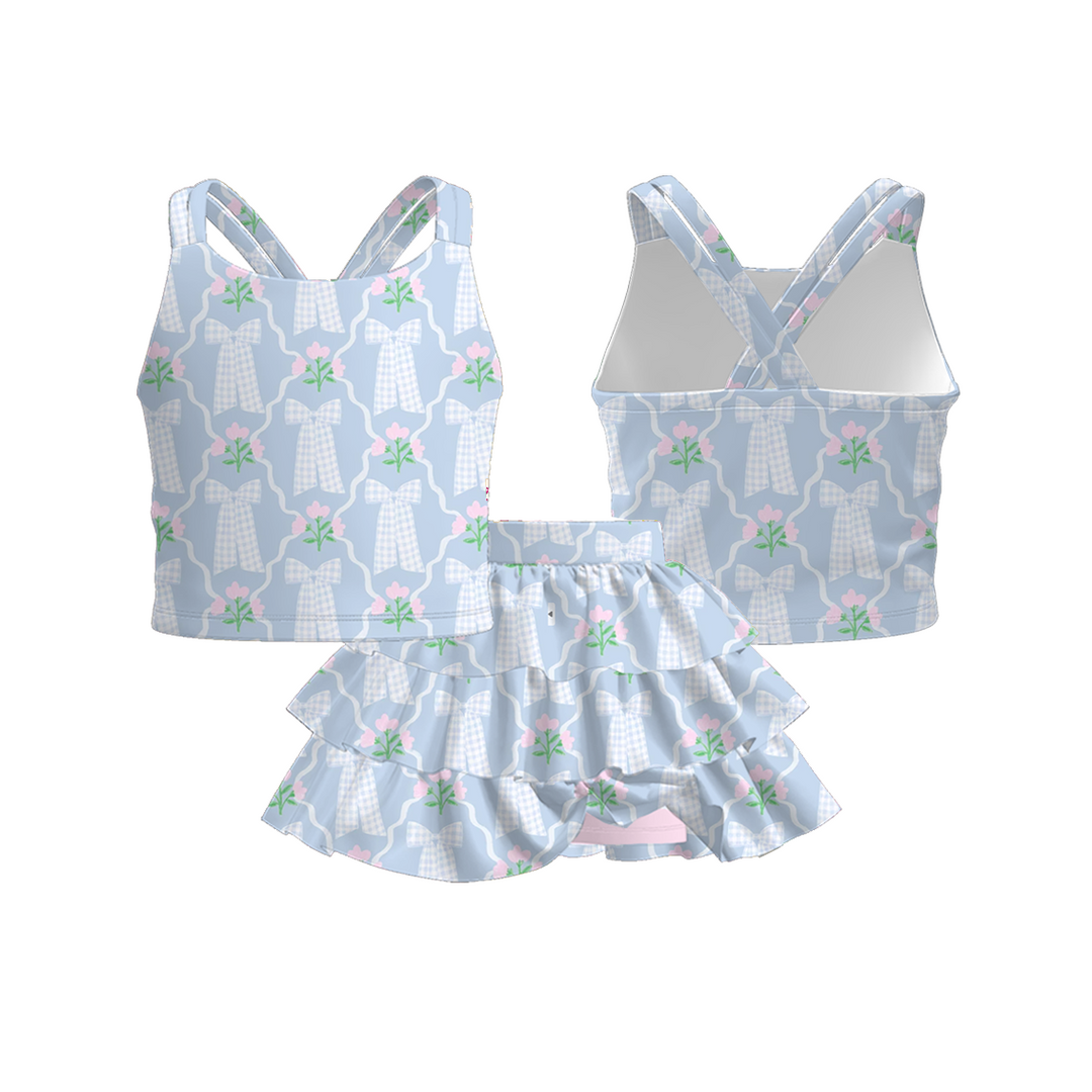 Cross back tank top&layered skirt 2pcs set for girls