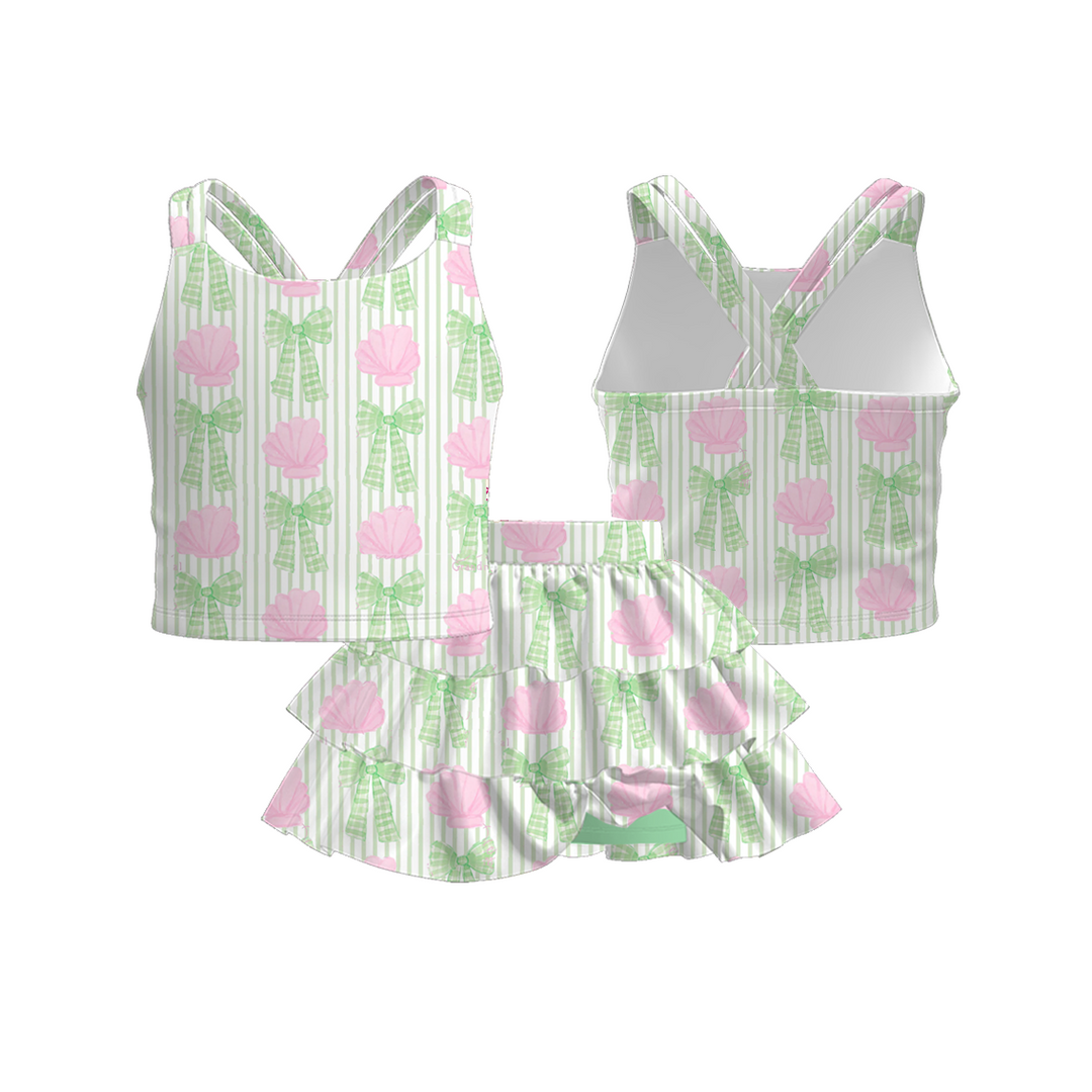 Cross back tank top&layered skirt 2pcs set for girls