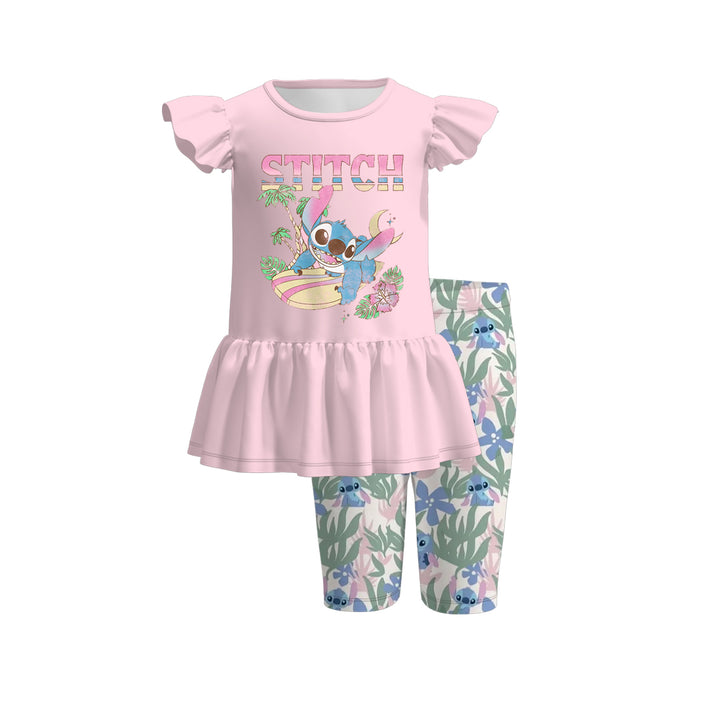 Girls summer top&leggings set with labubu printed