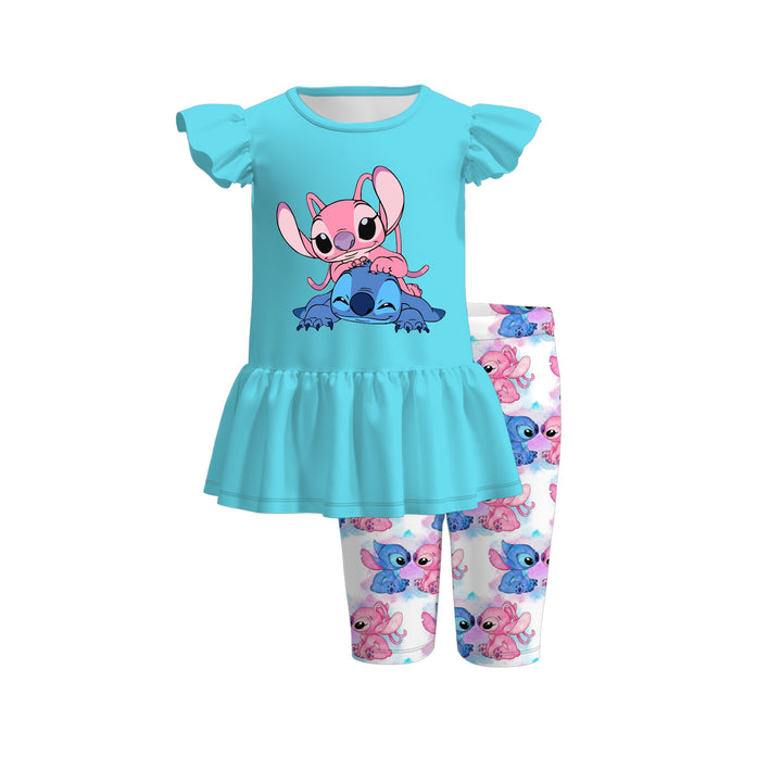 Girls summer top&leggings set with labubu printed