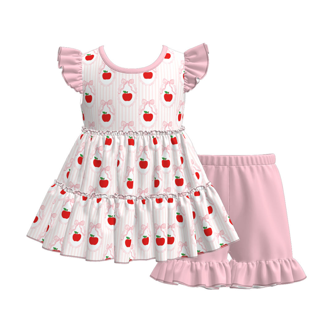 Back to school Apple layered top&ruffle short set