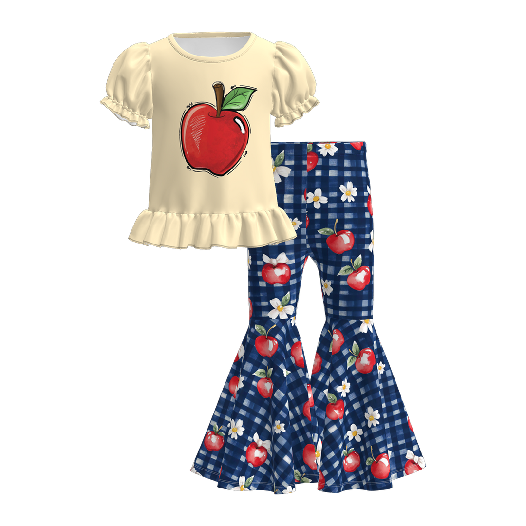 Back to school puff sleeve top&flare pant set