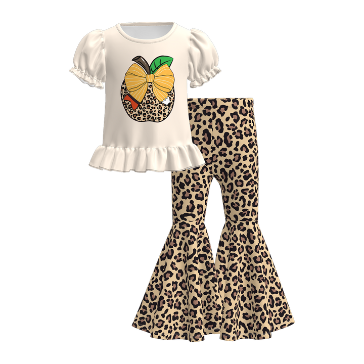 Back to school puff sleeve top&flare pant set