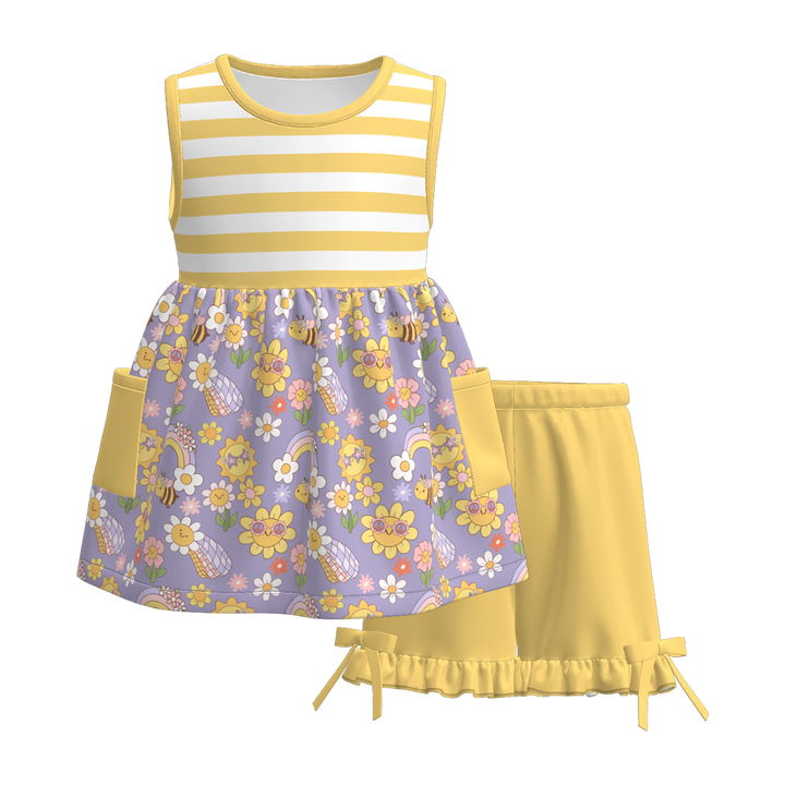 Sweet dress tank top&bow ruffle short 2pcs set