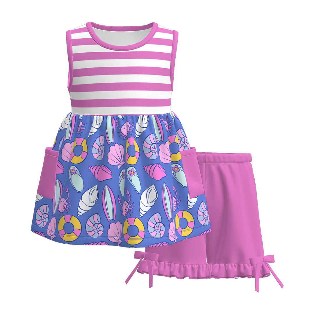 Sweet dress tank top&bow ruffle short 2pcs set