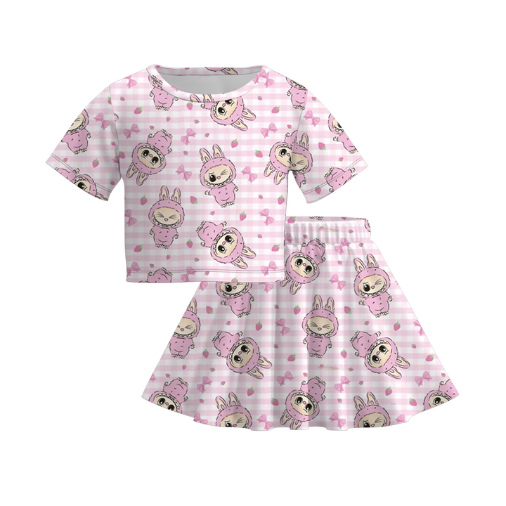 Girls short sleeve twirl dress with labubu printed