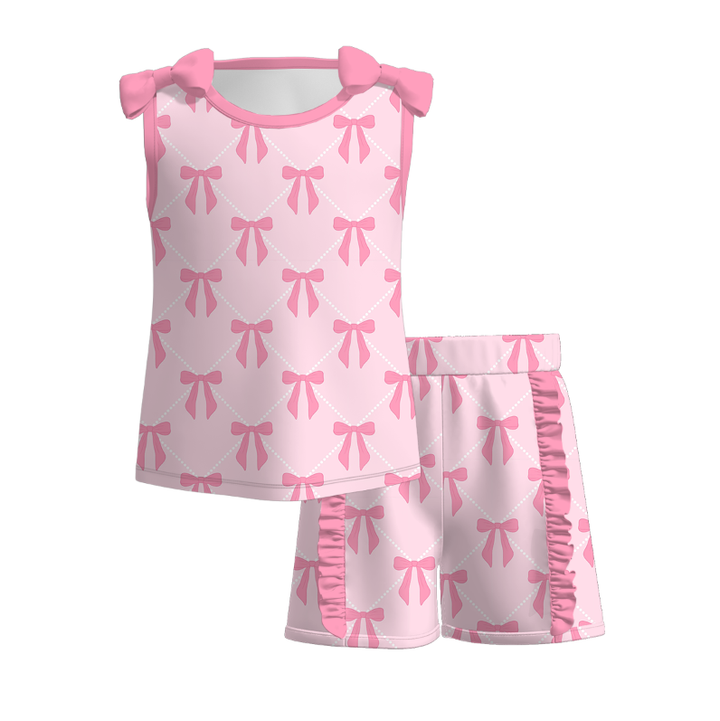 Girls summer Bow tie-up suspender splicing dress