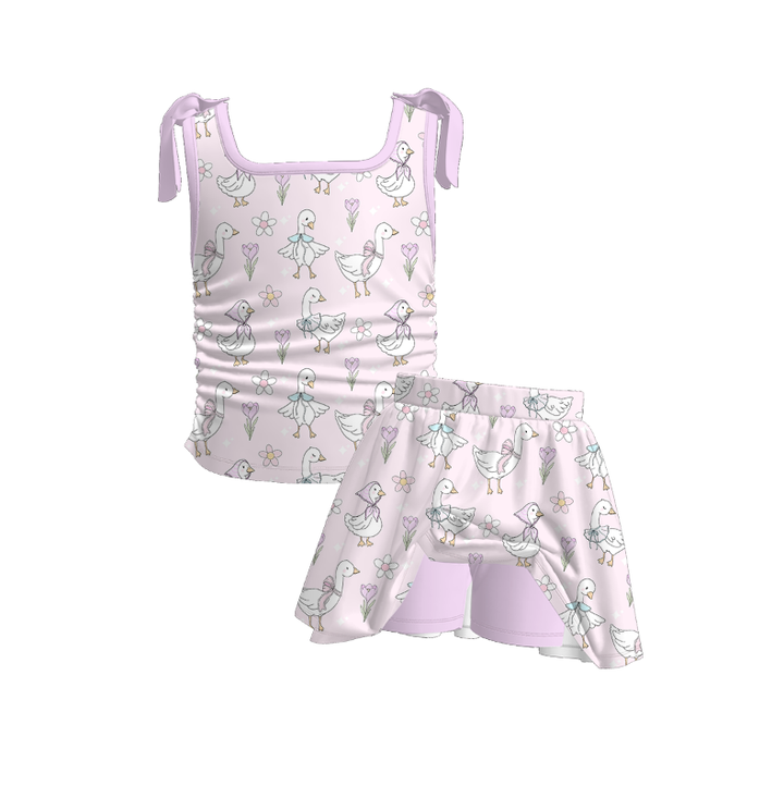 Pink cute duck romper Sisters summer Outfits