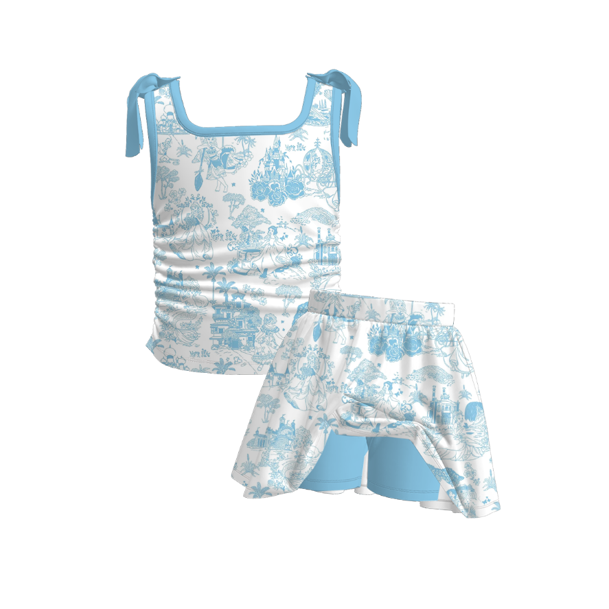 Girls blue princess twirly dress Sisters summer Outfits