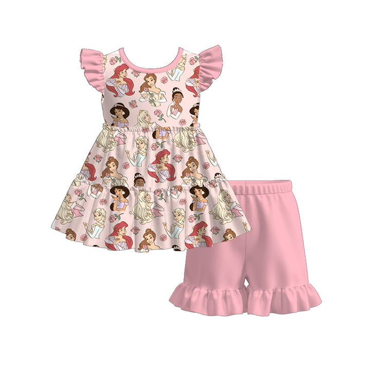 Girls princess ruffle top&short 2pcs set