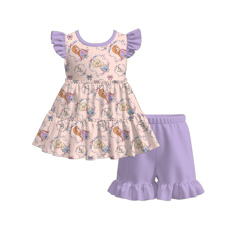 Girls princess ruffle top&short 2pcs set