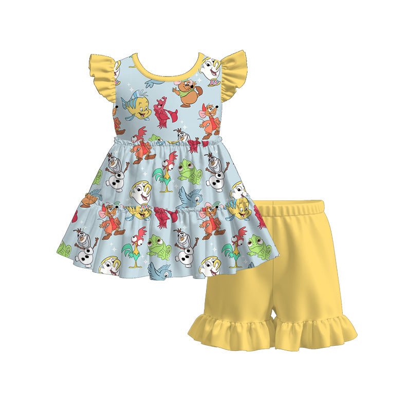 Girls princess ruffle top&short 2pcs set